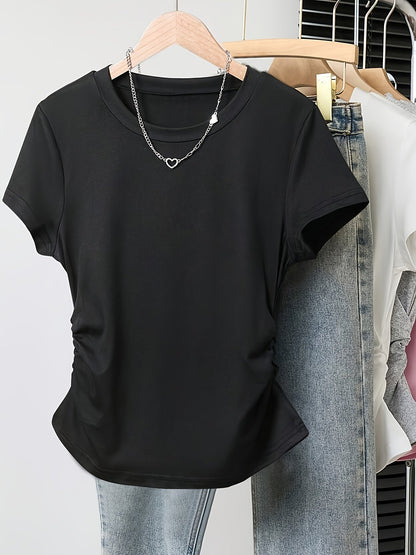 Women's Basic T-Shirt with Crew Neck and Ruching – Everyday & Casual