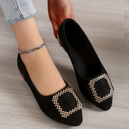 Women's Ballerinas with Rhinestone Decoration and Pointed Toe – Elegant Slip-On Shoes for Everyday and Office Use