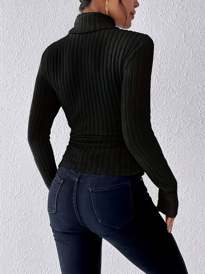 Damen Rollkragen Langarm Rippstrick Top Slim Fit