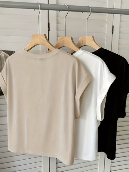 Women's Basic T-Shirt with Turn-Up Sleeves – Stylish Everyday Essential for Leisure and Office
