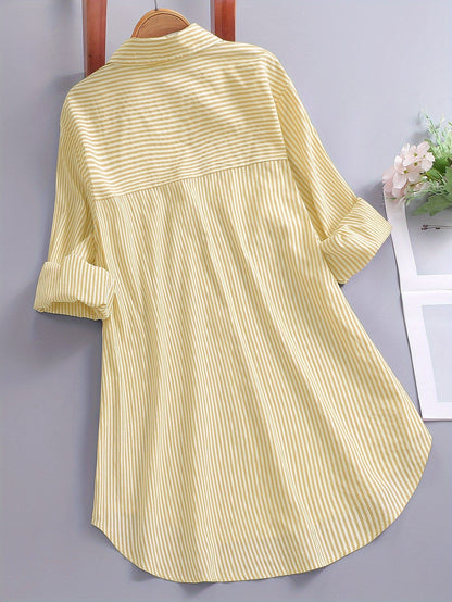 Women's striped blouse shirt with loose fit – Stylish long blouse for everyday and office wear