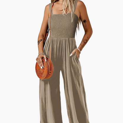 Women's Elegant Jumpsuit with Smocked Top and Wide Legs for Everyday and Leisure