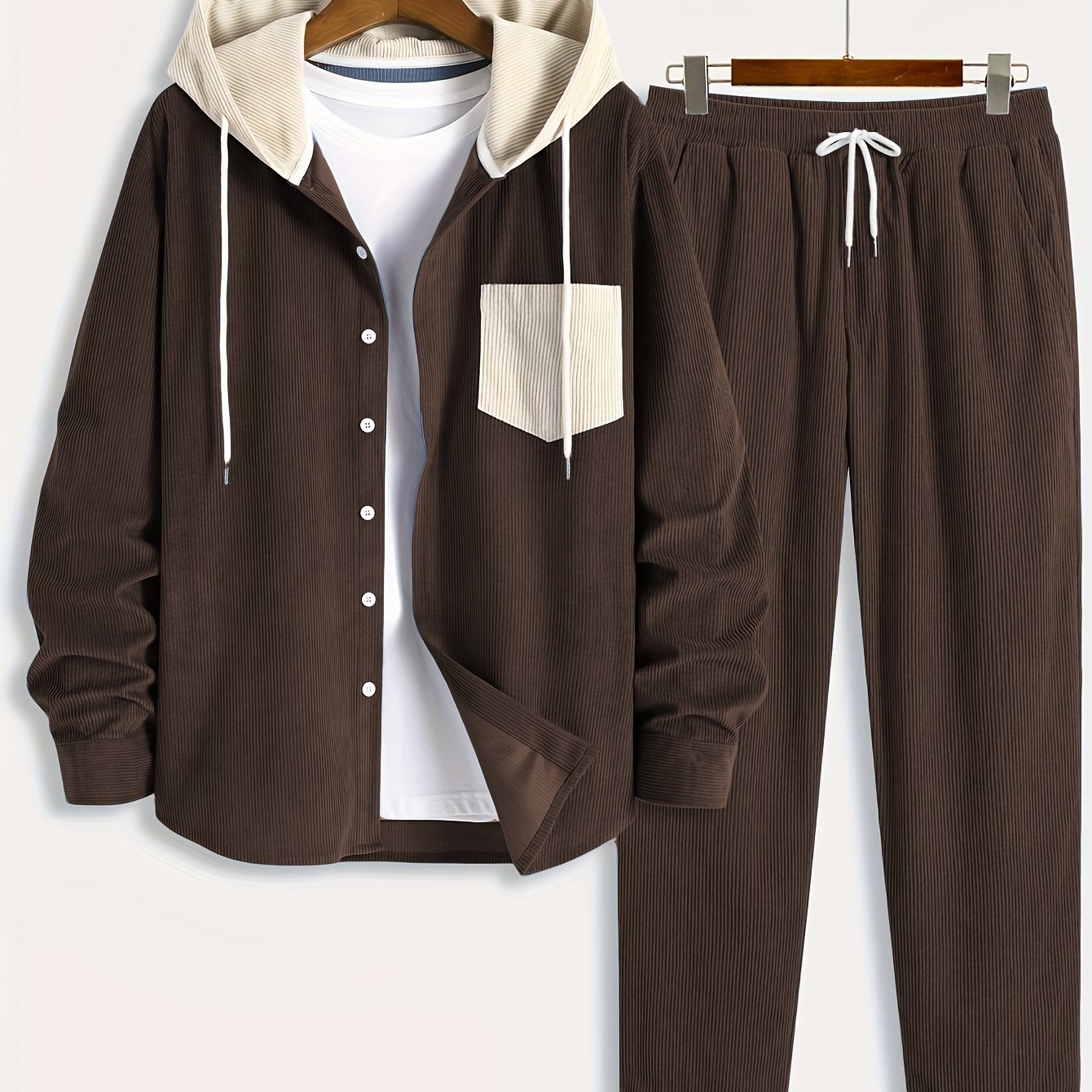 Cord-Zweiteiler Herren, Hemd-Jacke mit Kapuze & Hose