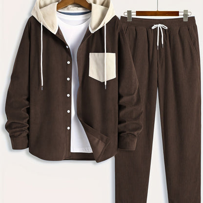 Cord-Zweiteiler Herren, Hemd-Jacke mit Kapuze & Hose