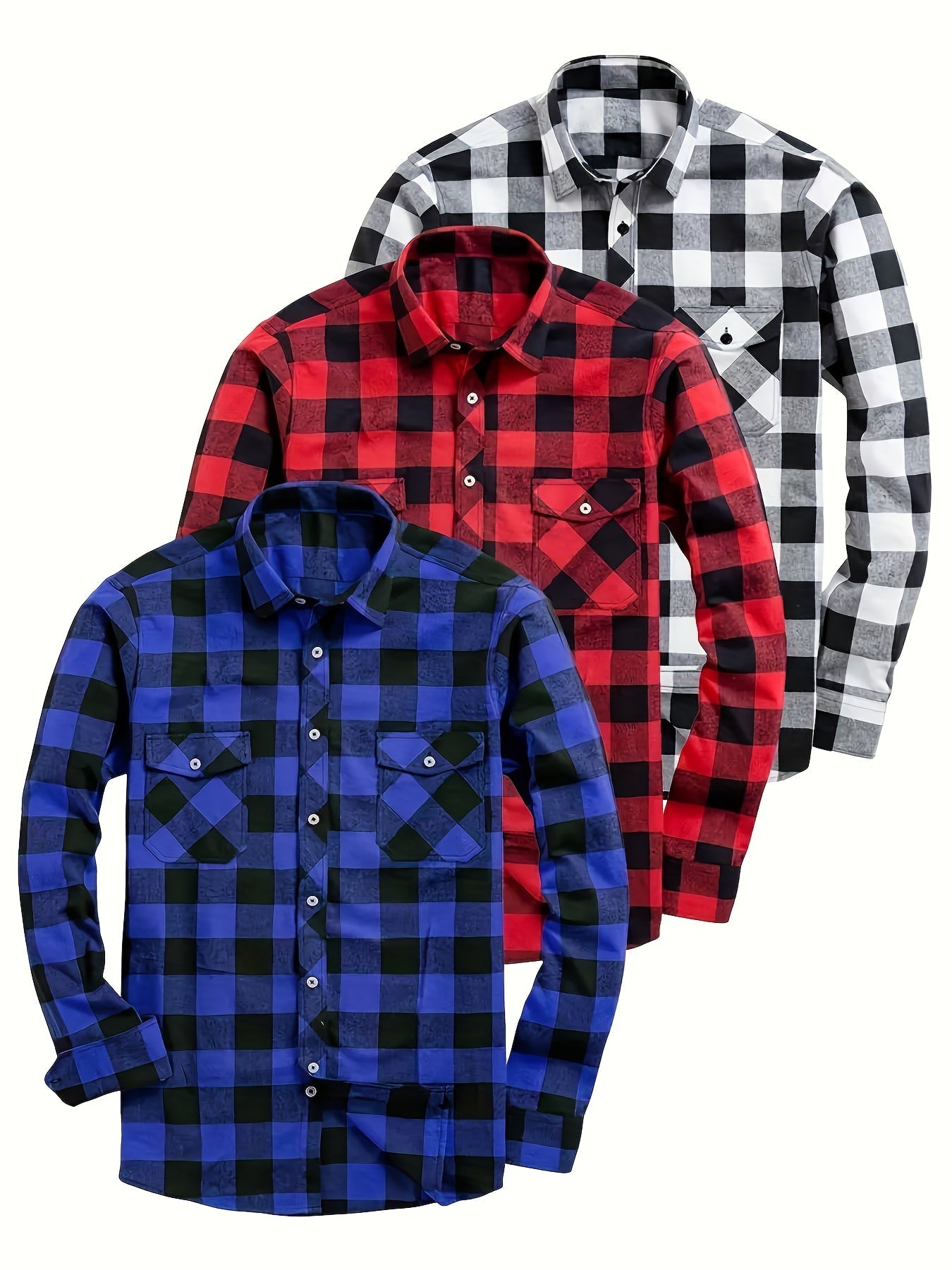 Men’s plaid long-sleeve casual shirt with chest pockets