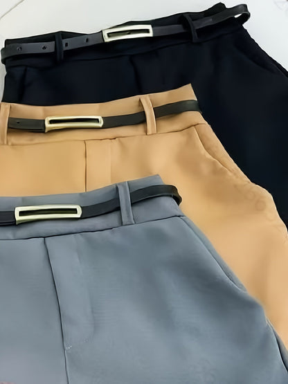 Women's Elegant High-Waist Skort with Belt and Overlay – Fashionable Culottes for Office and Leisure