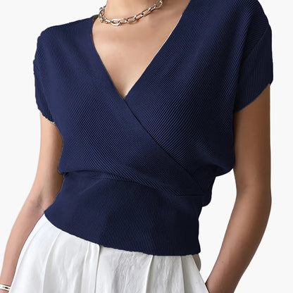 Women's Wrap Shirt with V-Neck – Elegant Casual Top for Everyday and Office Wear
