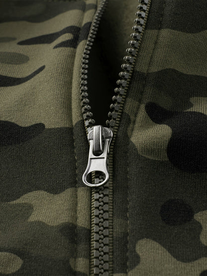 Men's camouflage tracksuit set, hooded jacket & pants, khaki green