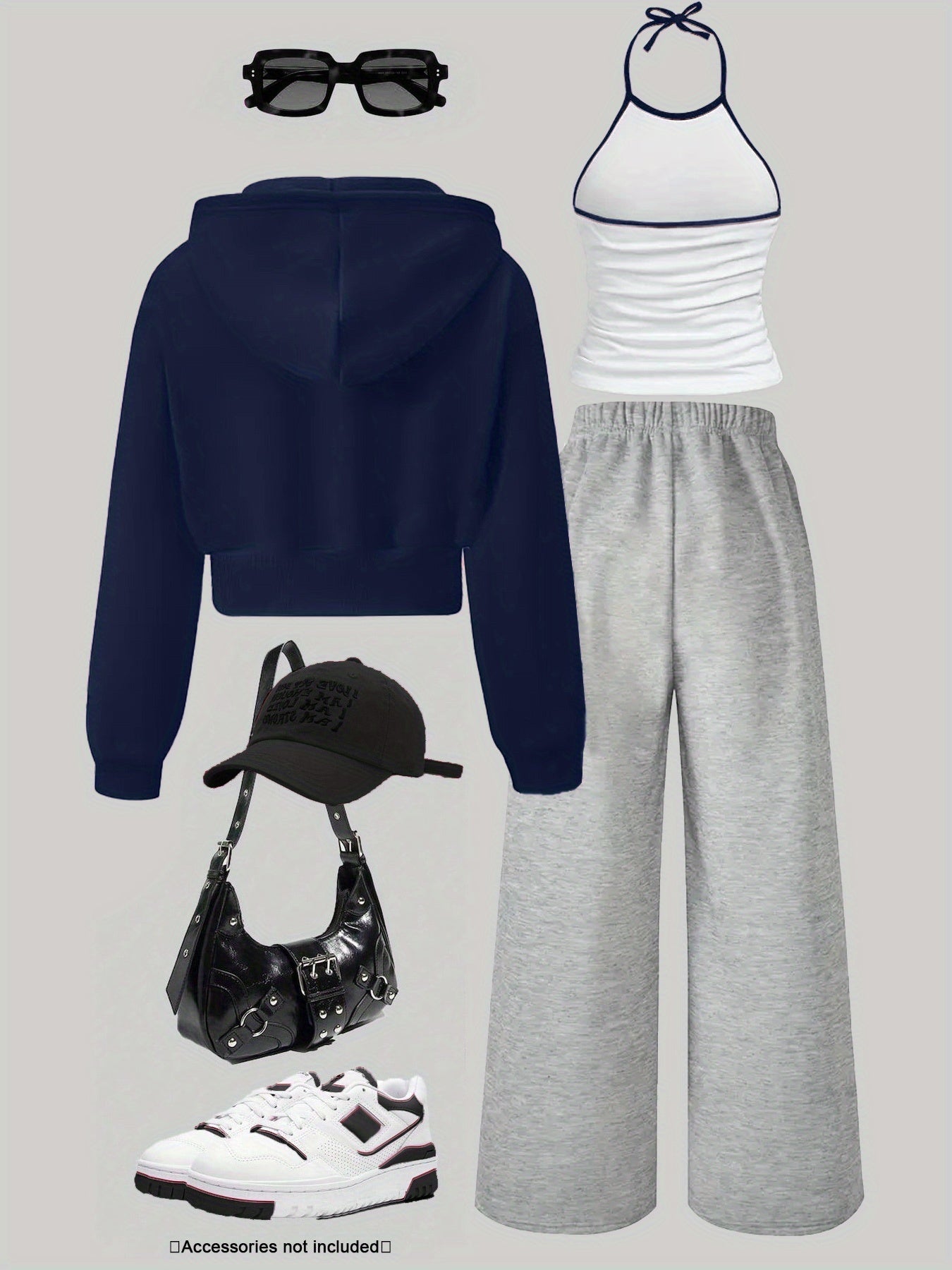 Women's 3-piece set: cropped hoodie, halter top & wide-leg joggers