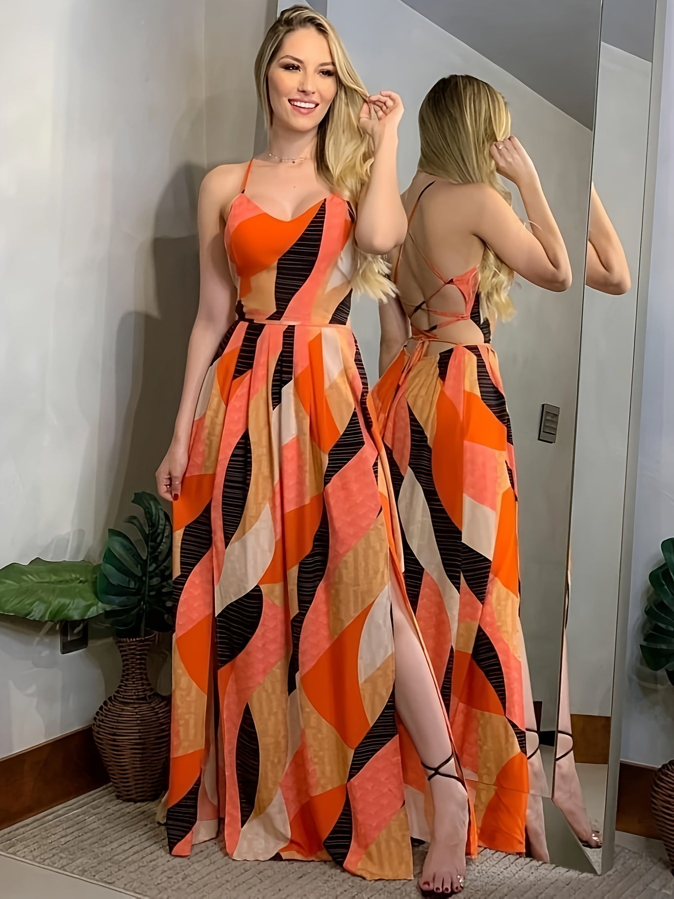 Women's maxi dress with geometric pattern – Elegant style for special occasions and summer parties