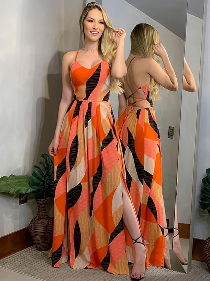 Women's maxi dress with geometric pattern – Elegant style for special occasions and summer parties