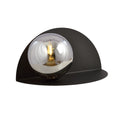 Zwarte halfronde wandlamp met ronde grafietkleurige glazen kap en zichtbare gloeilamp