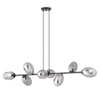 Hanglamp gepoedercoat staal en glas Pandora, modern, zwart met grafiet kappen, 8 lichtpunten E14, 140 cm