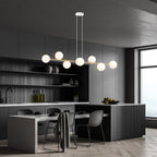 Hanglamp gepoedercoat staal en glas Gravity, wit en goud, 140 cm breed, 8 fittingen E14, verstelbare hoogte
