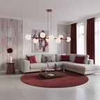 Hanglamp gepoedercoat staal modern Magnus bordeaux met witte glazen kappen, 8 fittingen E14, 130 x 30 cm