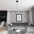 Hanglamp gepoedercoat staal modern Megara zwart 100 x 19 x 140 cm, 8 lichtpunten voor eettafel