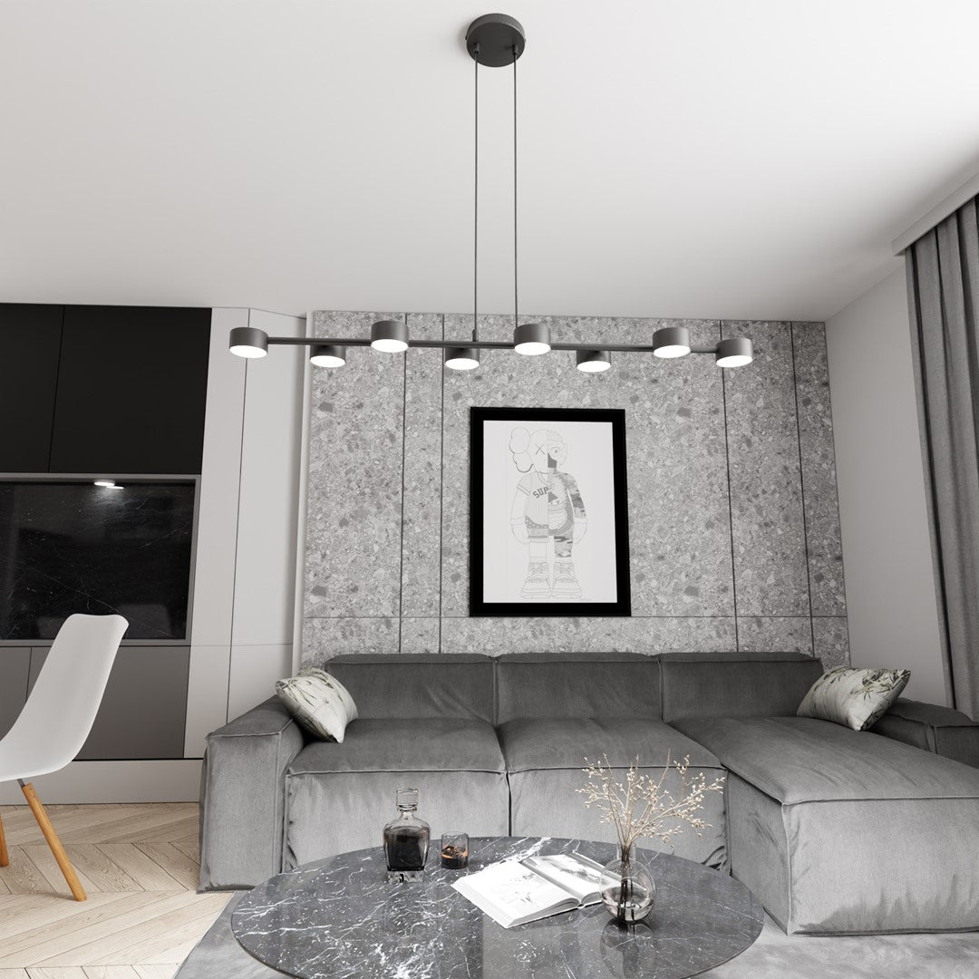 Hanglamp gepoedercoat staal modern Megara zwart 100 x 19 x 140 cm, 8 lichtpunten voor eettafel