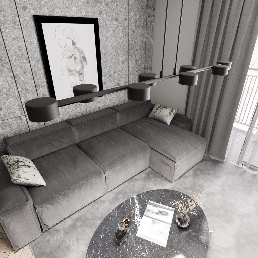 Hanglamp gepoedercoat staal modern Megara zwart 100 x 19 x 140 cm, 8 lichtpunten voor eettafel