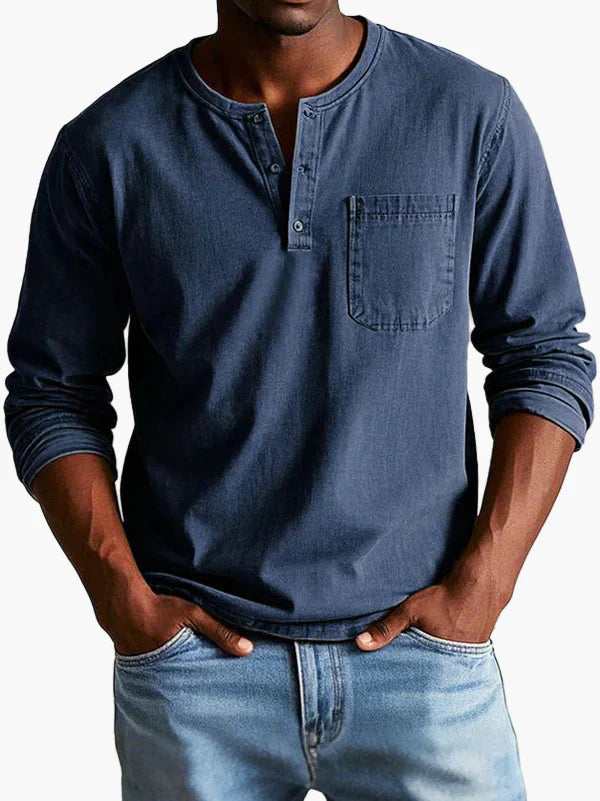 Men's Long Sleeve Henley Shirt – Classic Casual Style for Everyday and Office