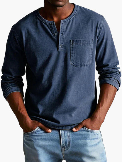 Men's Long Sleeve Henley Shirt – Classic Casual Style for Everyday and Office