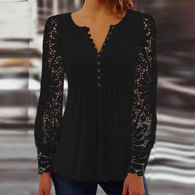 Julia – Folding T-shirt with lace sleeve in solid color design