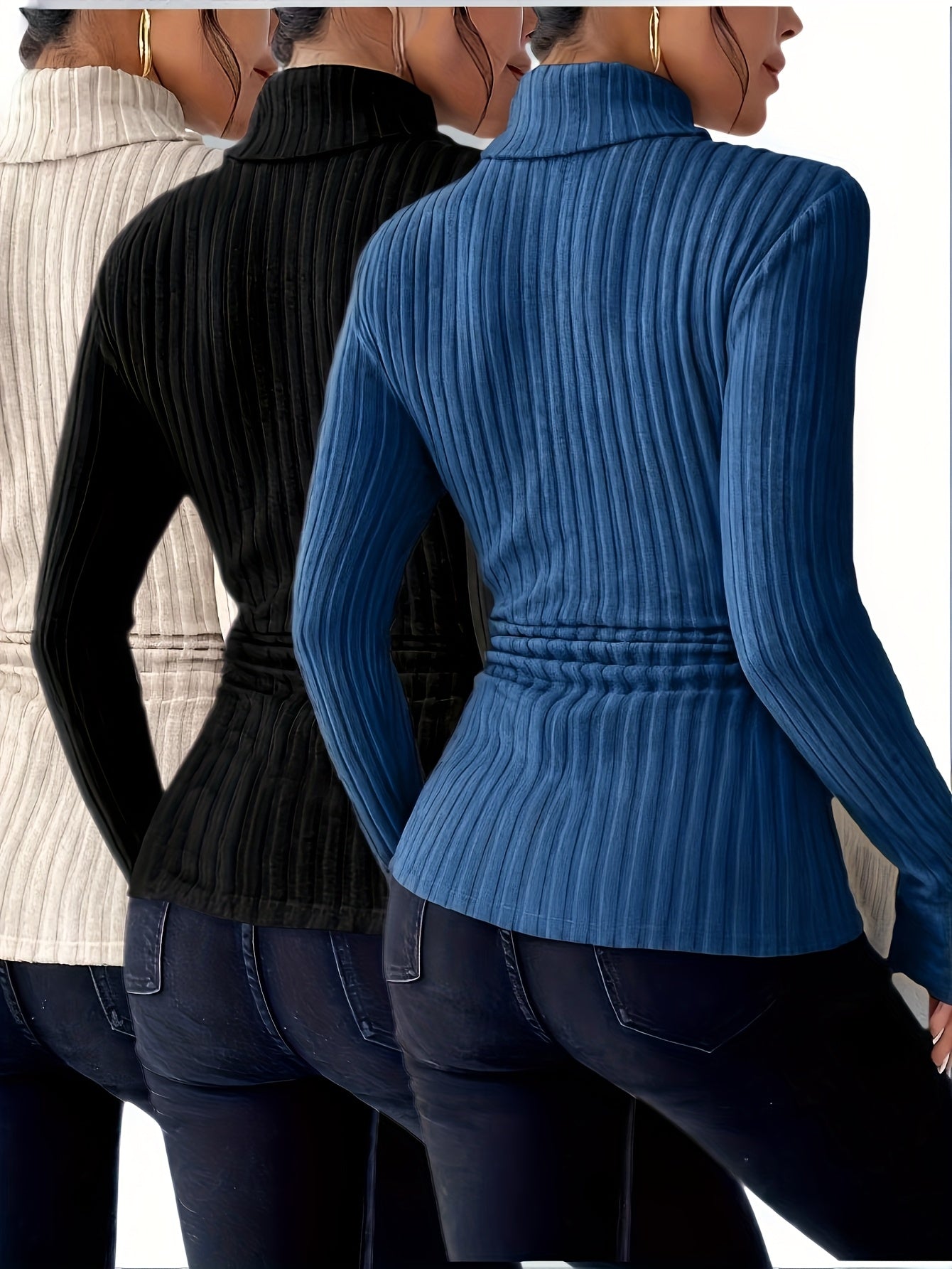 Gerippter Damen Rollkragenpullover Langarm