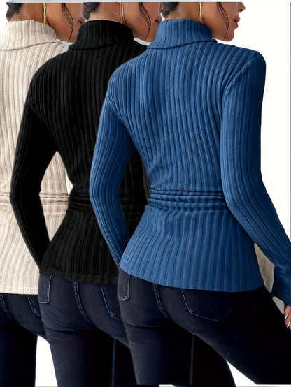 Gerippter Damen Rollkragenpullover Langarm