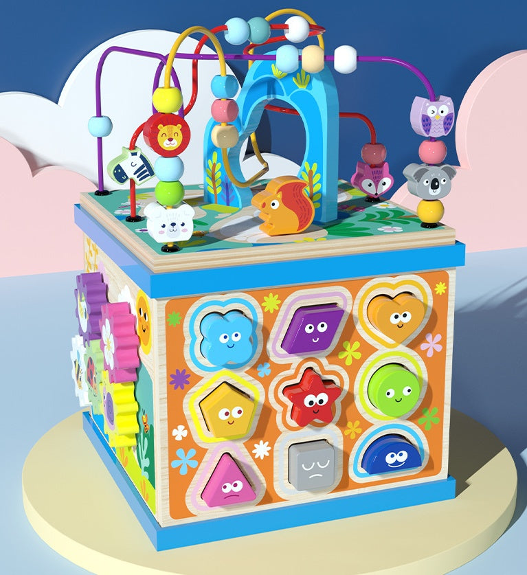 Multifunctional motor skills toy learning cube for children – alphabet, animals, shapes & numbers – educational toy