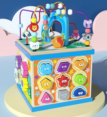 Multifunctional motor skills toy learning cube for children – alphabet, animals, shapes & numbers – educational toy