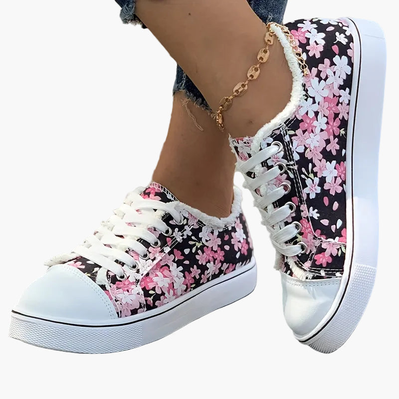 Damen Sneaker Freizeitmode mit Blumenmuster – Bequeme Alltagsschuhe für stilbewusste Frauen