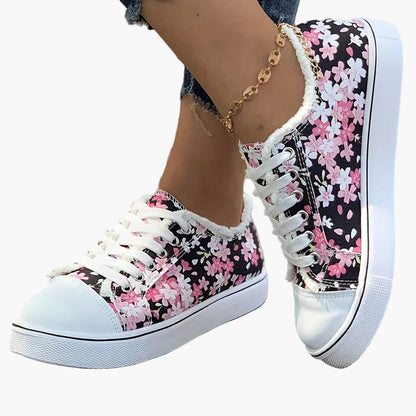 Damen Sneaker Freizeitmode mit Blumenmuster – Bequeme Alltagsschuhe für stilbewusste Frauen