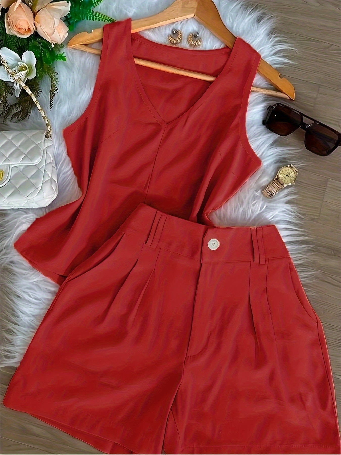 Women's Two-Piece Set – Elegant Top and Shorts for Spring & Summer, Leisure & Everyday Wear