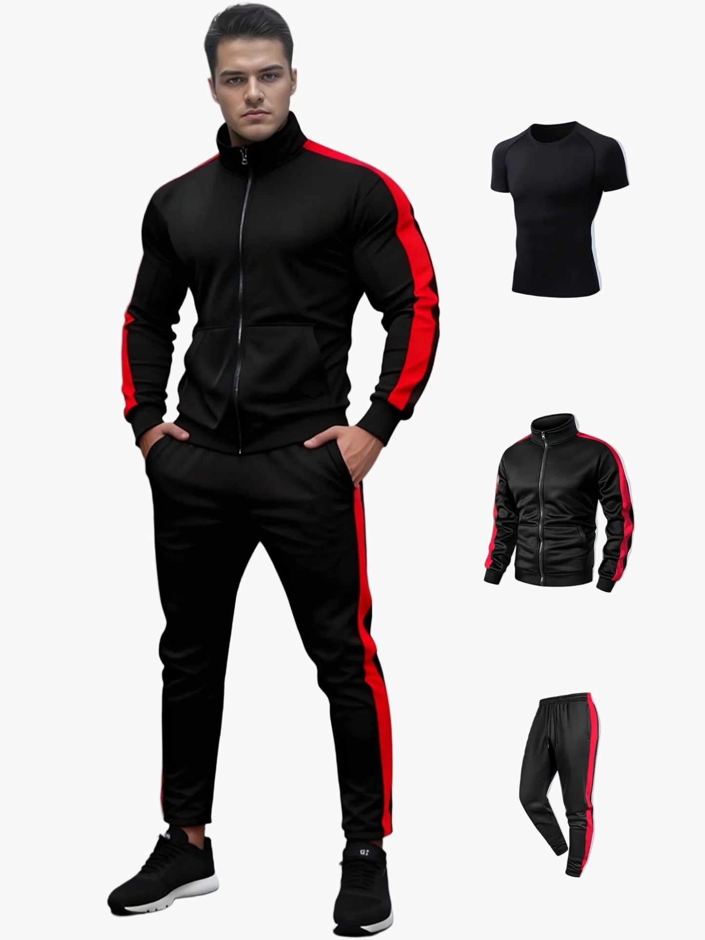 Men's Tracksuit Set Sporty Modern Fitness Leisure Suit with Stripes – 3-piece Set