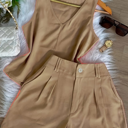 Women's Two-Piece Set – Elegant Top and Shorts for Spring & Summer, Leisure & Everyday Wear