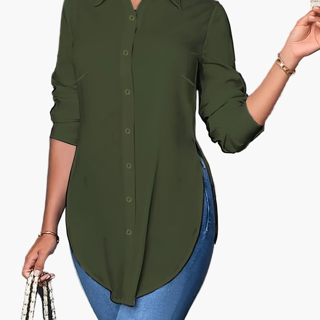 Women's Long-Sleeve Blouse Elegant Business Casual Shirt Tunic