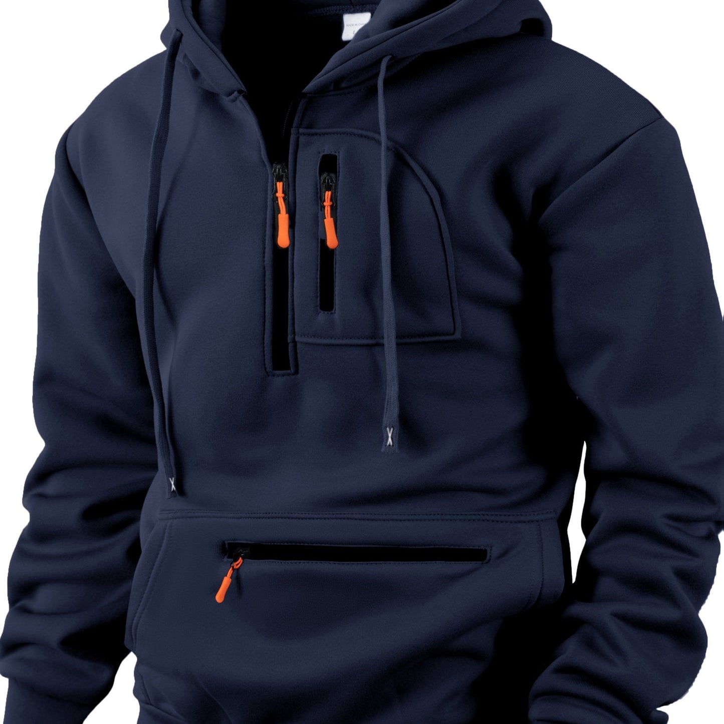 Men's hoodie with half-zip, kangaroo pocket & chest pocket, hooded sweatshirt