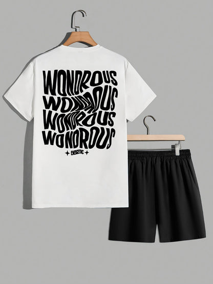 Men's Streetwear Set with Print – Modern T-Shirt and Shorts with WONDROUS Graphic, Casual Outfit