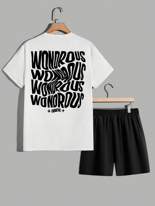Men's Streetwear Set with Print – Modern T-Shirt and Shorts with WONDROUS Graphic, Casual Outfit