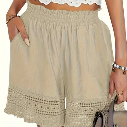 Women's Boho-Style Shorts with Crochet Details for Vacation and Leisure