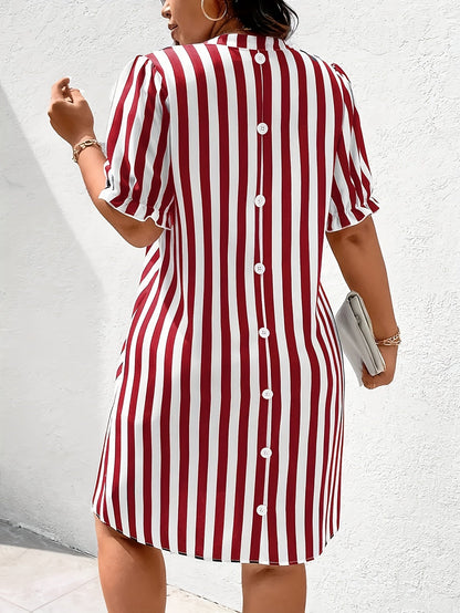 Damen Kleid mit vertikalem Streifenmuster und V-Ausschnitt – Eleganter Alltagsstil für Büro und Freizeit