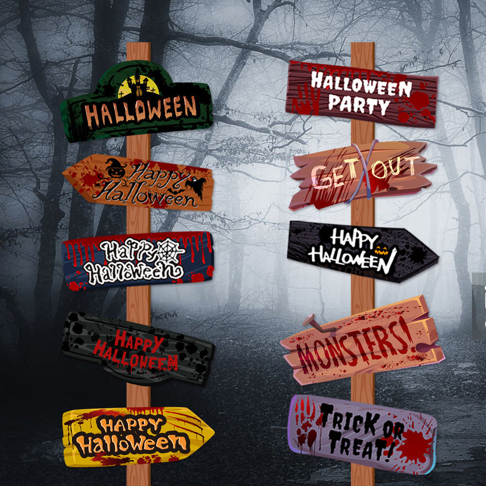 Halloween Signpost Sign Set for Party & Decoration – 10-piece Spooky Design