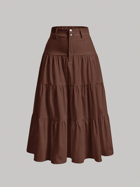 Women's Elegant Tiered Skirt with High Waist for Everyday and Office