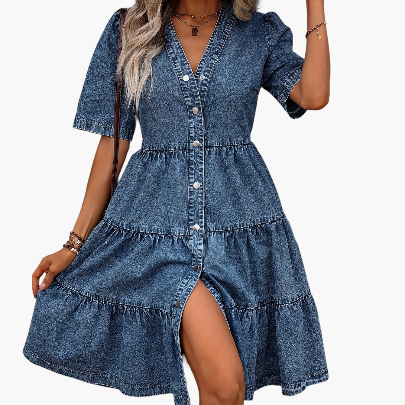 Women's denim dress in elegant casual style with button placket – Perfect for spring and summer