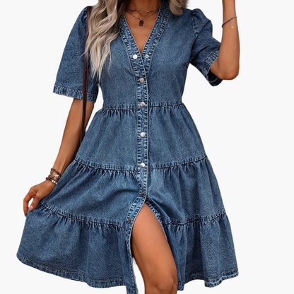 Women's denim dress in elegant casual style with button placket – Perfect for spring and summer