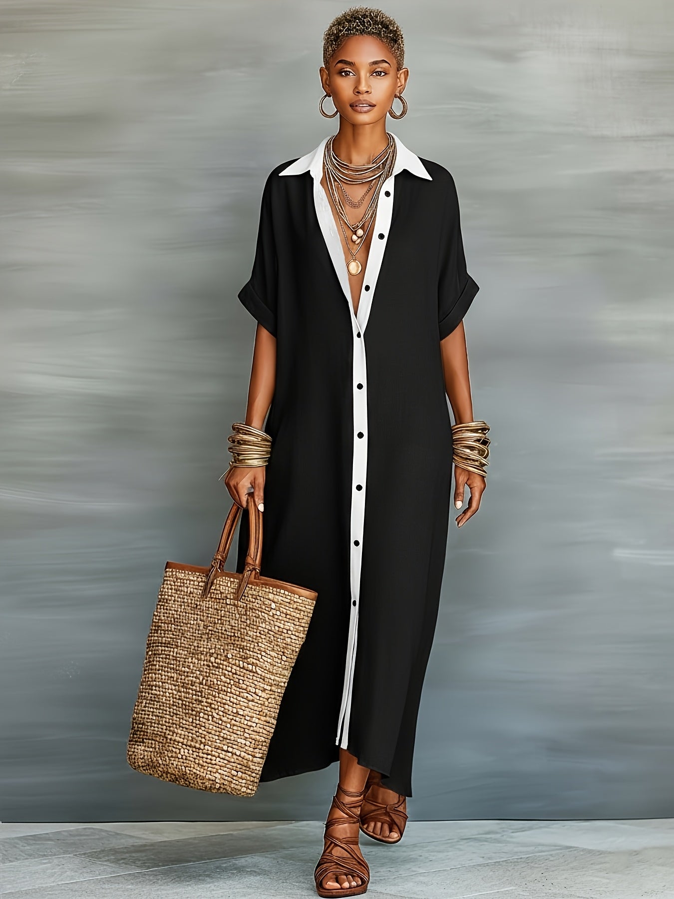 Women's Maxi Shirt Dress in Casual Boho Style for Vacation and Summer