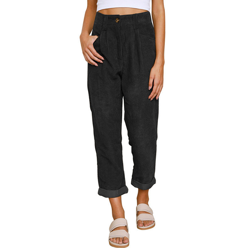 Jane – High-waisted casual corduroy pants with straight leg