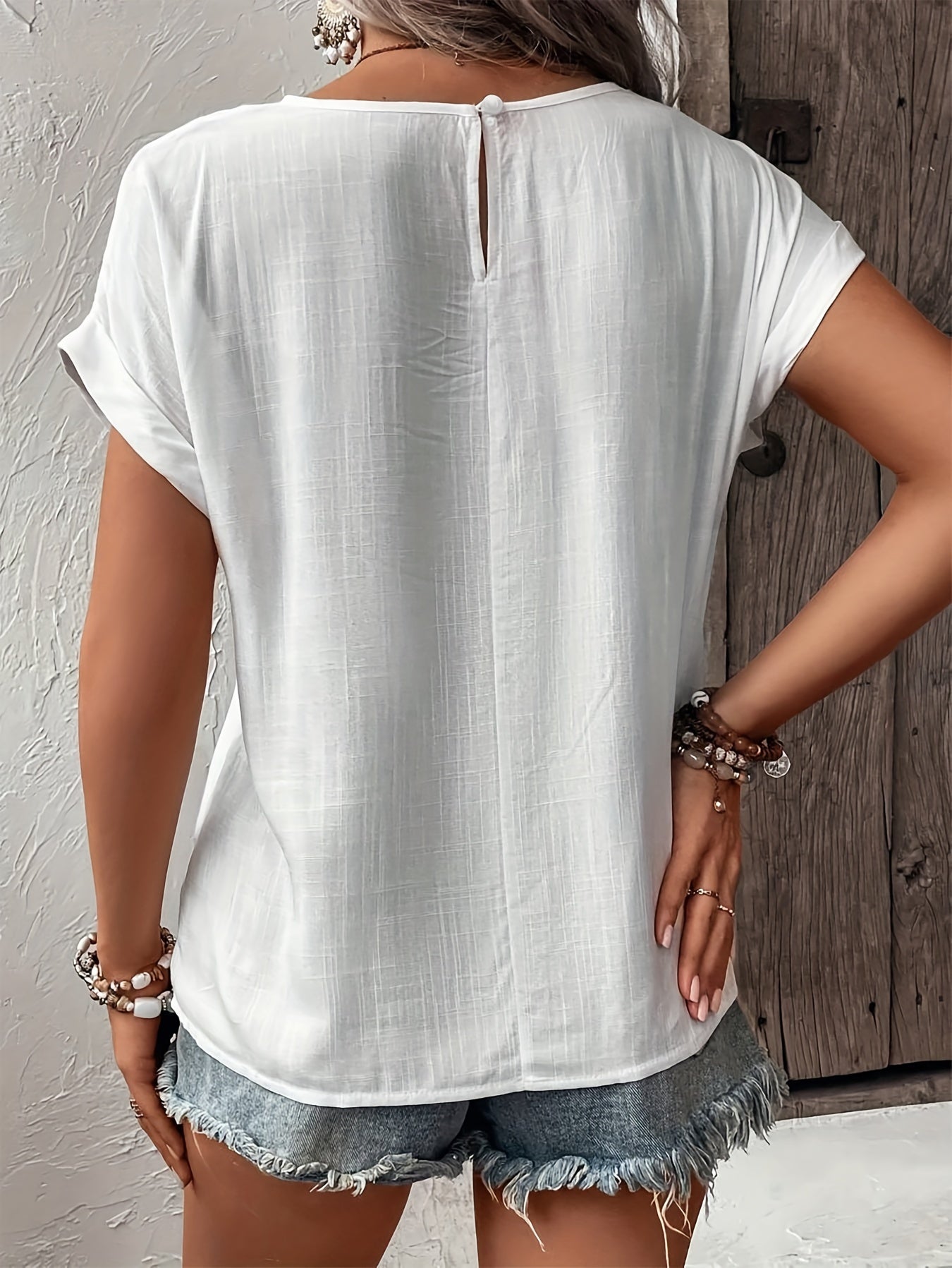 Women's Summer Blouse Elegant with Lace Details and Short Sleeves – Perfect Top for Everyday and Vacation