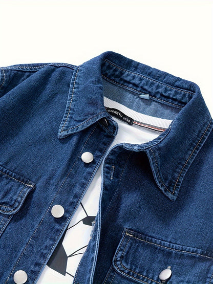 Dark gray denim shirt jacket with chest pockets