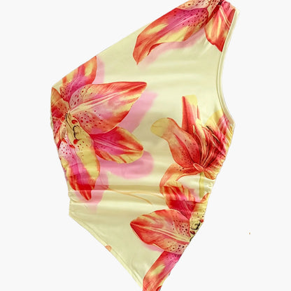 Women's One-Shoulder Swimsuit Elegant Floral Pattern for Spring & Summer