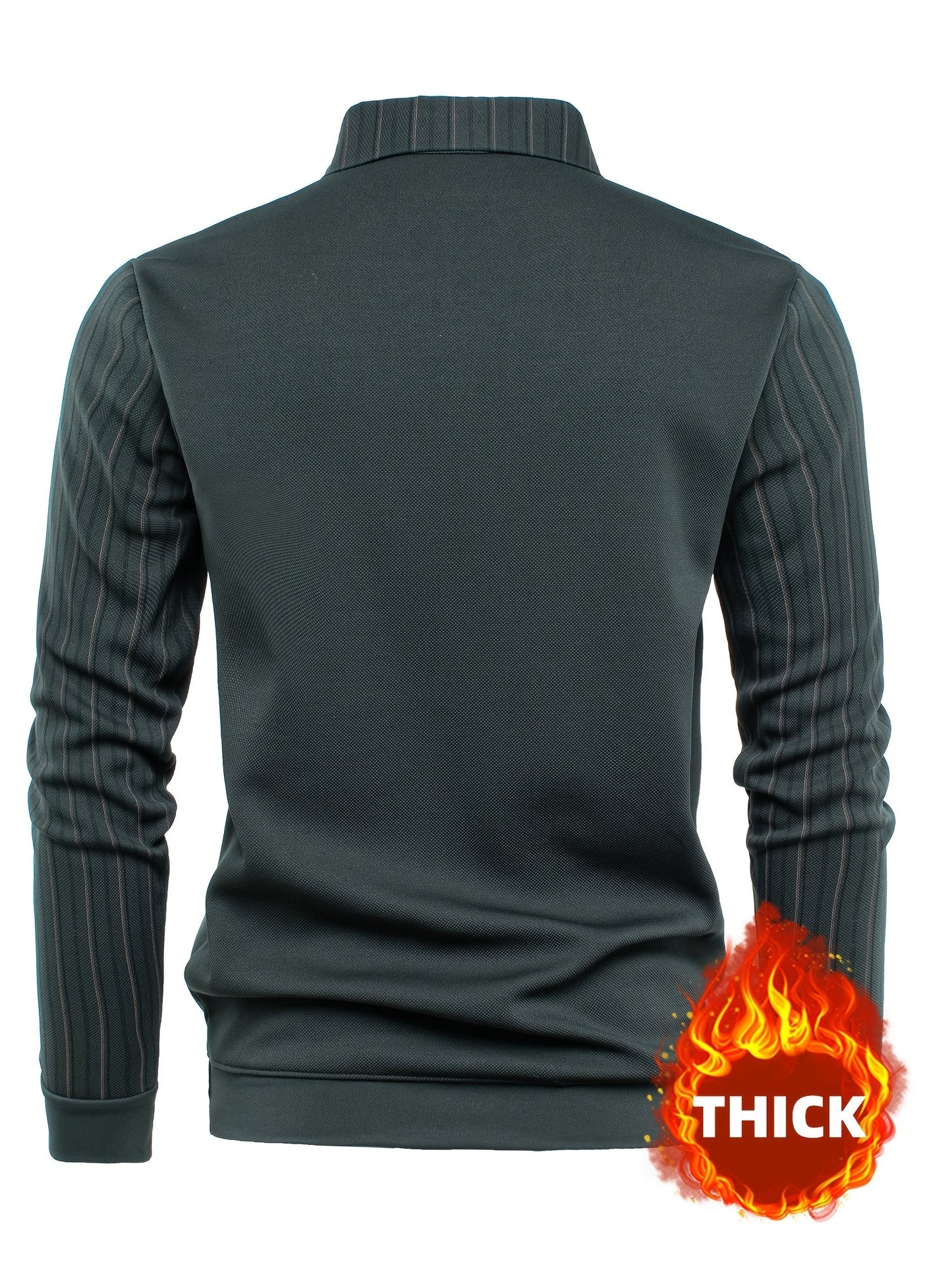 Men's long-sleeve shirt with a V-neck, sweater-style look, and striped sleeves